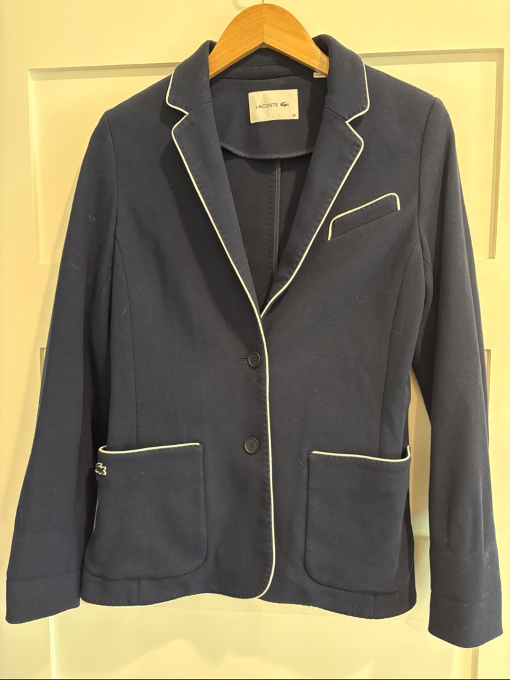 Lacoste Navy Blazer with White Piping Trim